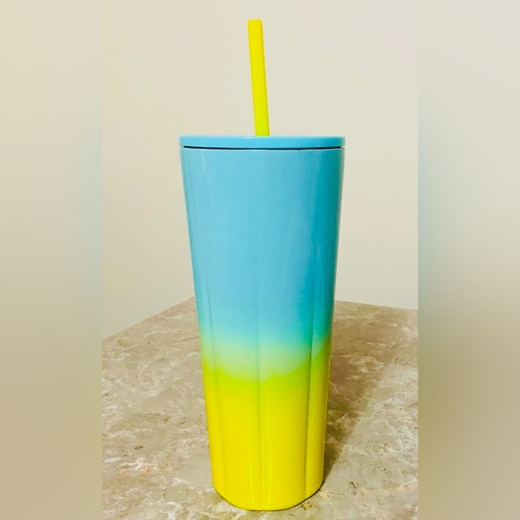 Starbucks Ombre Scalloped Stainless Cup Steel Yellow Blue Tumbler Venti New 2021 - Picture 9 of 11
